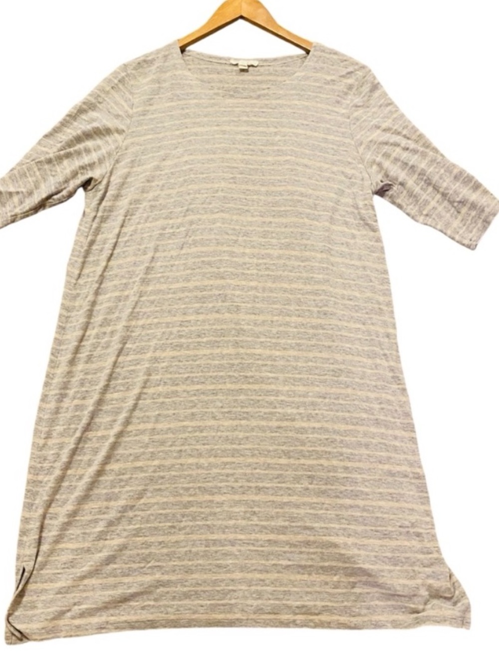 EILEEN FISHER Gray Taupe Stripe Lyocell Spandex Tee Shirt Dress